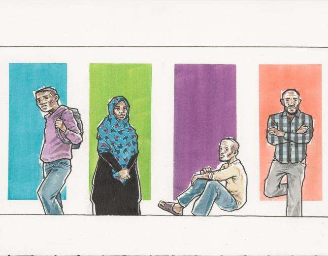 Drawings of migrants in Libya.
